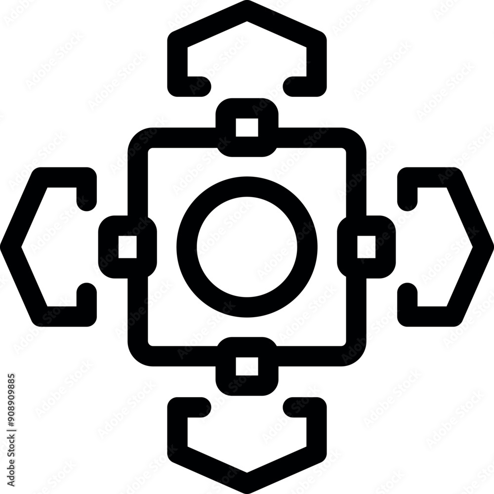 Poster bold line icon representing a data exchange system connecting to multiple devices, symbolizing seaml