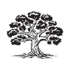 big bushy tree with many branches nature eco icon black and white vector business logo tattoo design illustration high quality image for prints t-shirt