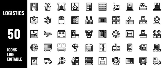 50 Logistics Icons Set Line Editable Vector Illustration