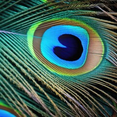 Obraz premium Peacock Feather Close-up: A vibrant peacock feather, showcasing its intricate details, including the iconic 