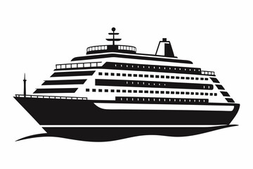 Big cruise ship clip art. Flat monochrome color  vector illustration,  black vector illustration