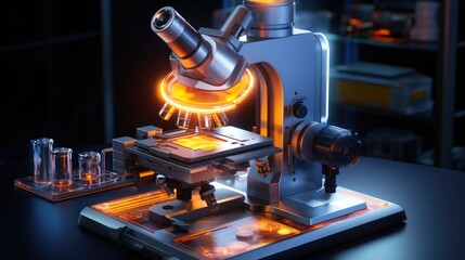 Lab microscope with a high-tech, illuminated slide
