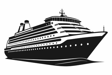 Big cruise ship clip art. Flat monochrome color  vector illustration,  black vector illustration