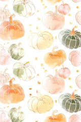 pastell colored pumpkins, watercolor style, fall pattern, fall background, soft colors, templates, invitations