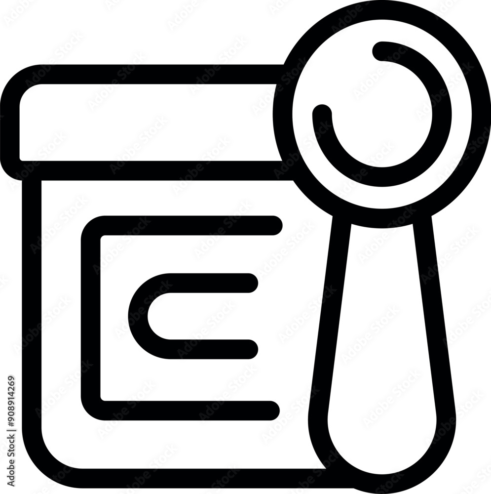 Poster line drawing of a magnifying glass hovering over a document, symbolizing quality assurance and atten