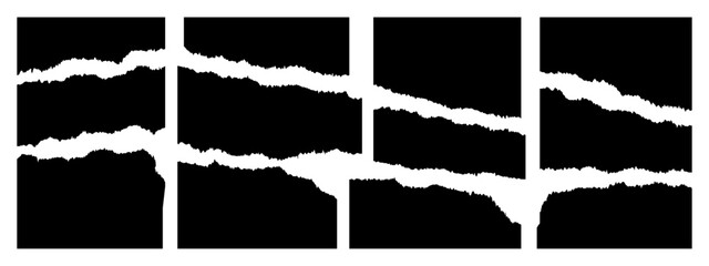 Set of torn black paper with ripped edges. Vector illustration.