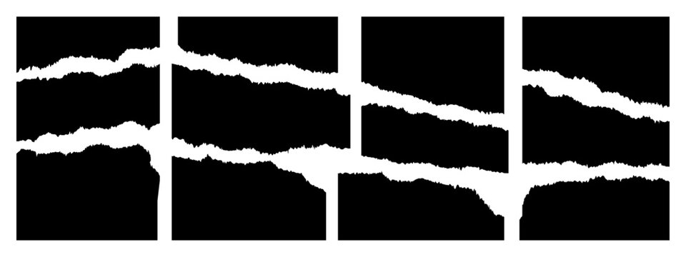 Set of torn black paper with ripped edges. Vector illustration.