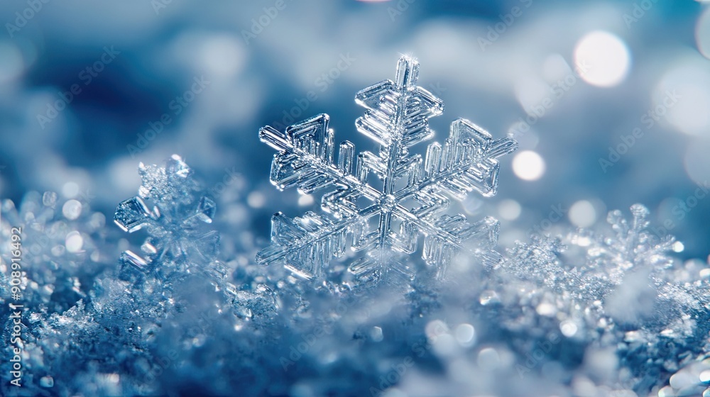 Poster delicate snowflakes sparkling under soft winter light in a tranquil frozen landscape
