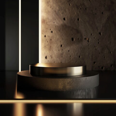 interior of a modern house with close up product display podium