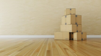  A neatly stacked pile of cardboard boxes on a plain background, symbolizing moving or storage organization.