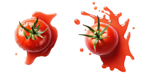 top view tomato with sauce isolated on transparent background