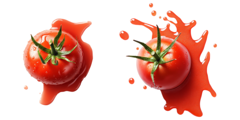 top view tomato with sauce isolated on transparent background