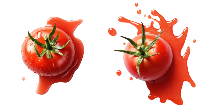 top view tomato with sauce isolated on transparent background