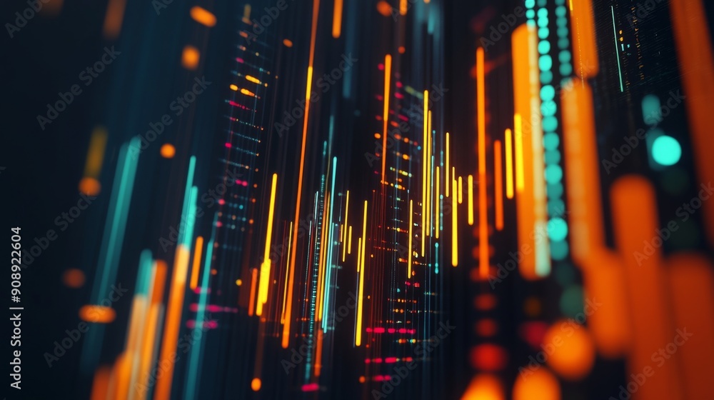 Aufkleber Abstract 3D financial graph with dynamic lines and bars representing market data.