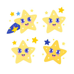 Cute yellow star characters with big eyes and colorful expressions 8