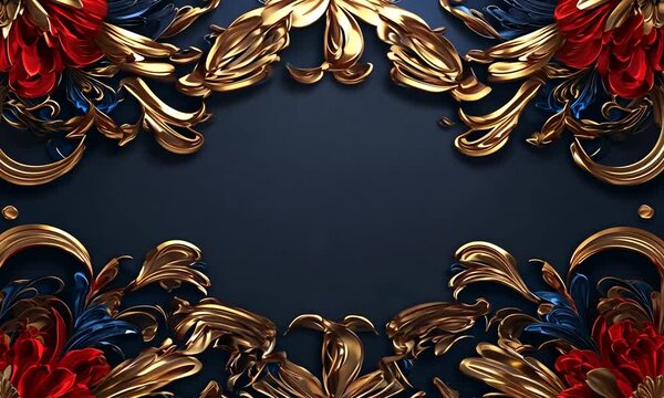 Ornate Gold and Blue Floral Design