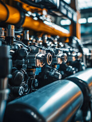 A close up of a large engine with many parts