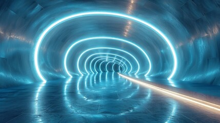 Fototapeta premium blue studio futuristic light interior with metallic reflections