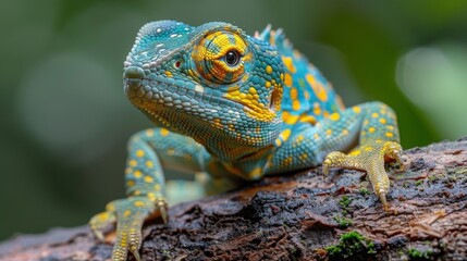 Fototapeta premium chameleon on a branch forest