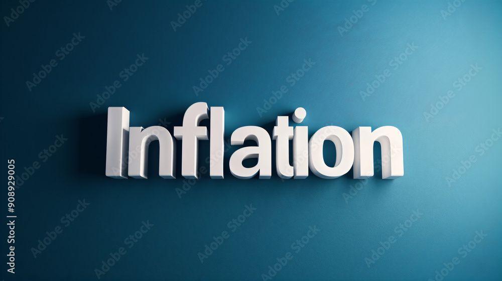 Poster white 3d inflated word casting a shadow against a blue backdrop