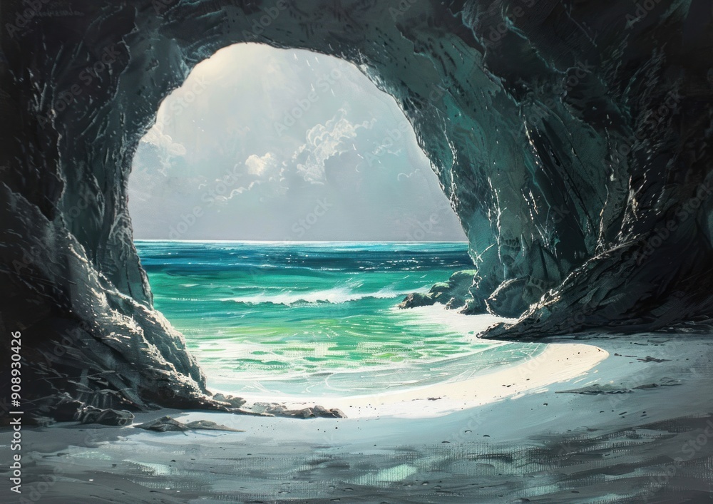 Wall mural Seascape Through a Cave