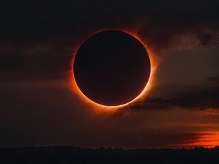 High quality image of red eclipse in the dark sky, space and astronomy concept, dark with red theme