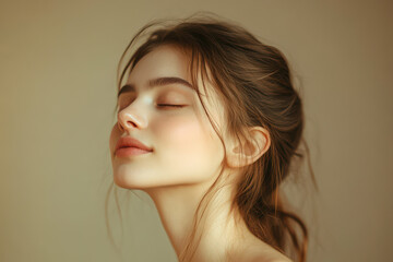 A close up of a girl's face with her eyes closed