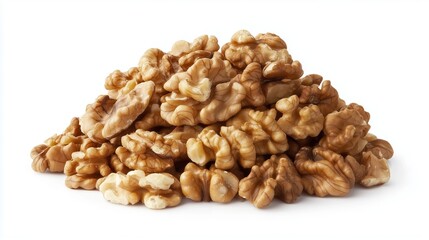 Fototapeta premium pile of shelled walnuts on a white background 