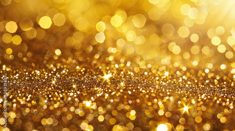 Poster a brilliant gold background shines with sparkling highlights, creating a captivating and festive atm