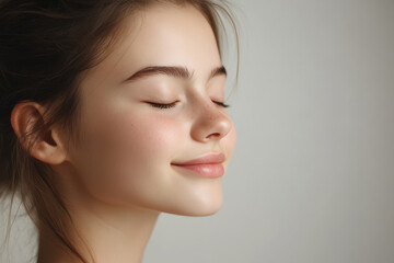 Naklejka premium A close up of a girl's face with her eyes closed