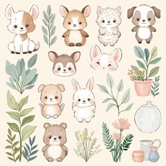 Obraz premium Super cute animals design hand-drawn style