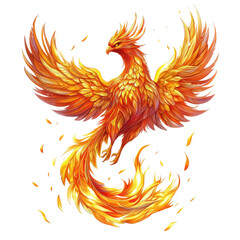 Obraz premium A vibrant and fiery phoenix rising, symbolizing rebirth and strength with bright orange feathers and flames.