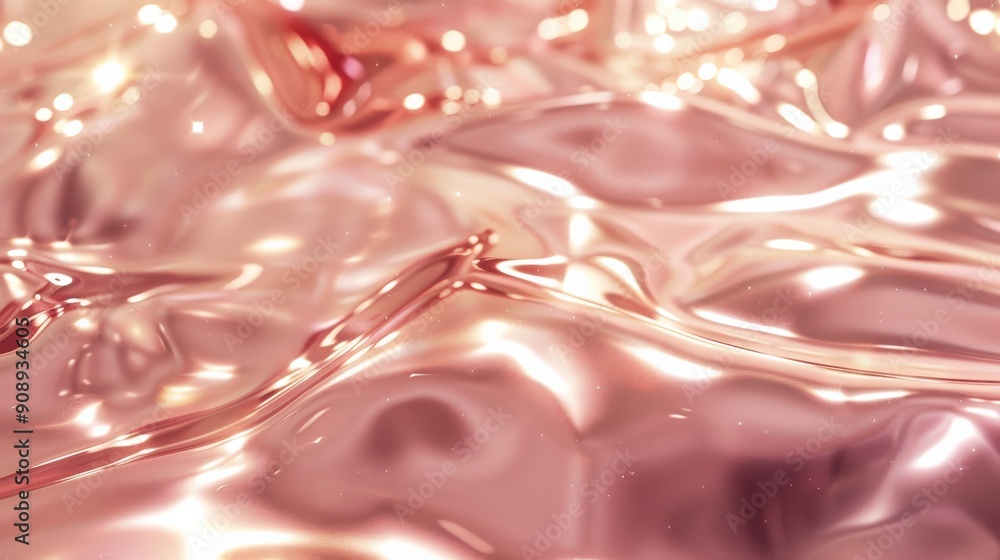 Poster soft reflections dance across a shiny rose gold surface, creating a tranquil and elegant atmosphere 