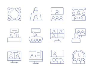 Meeting icons. Thin Line style, editable stroke. meeting, online conference, online meeting, seminar, online interview, schedule