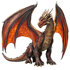A majestic dragon with fiery orange wings, showcasing strength and fantasy, ideal for artwork and storytelling themes.