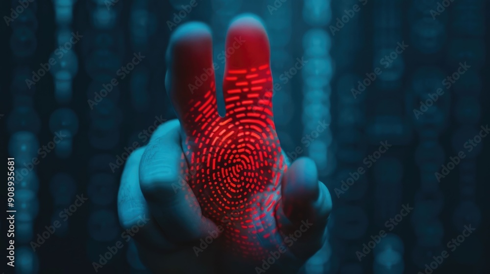 Poster biometric payment methods for enhanced security featuring a deep depth of field and a futuristic dig