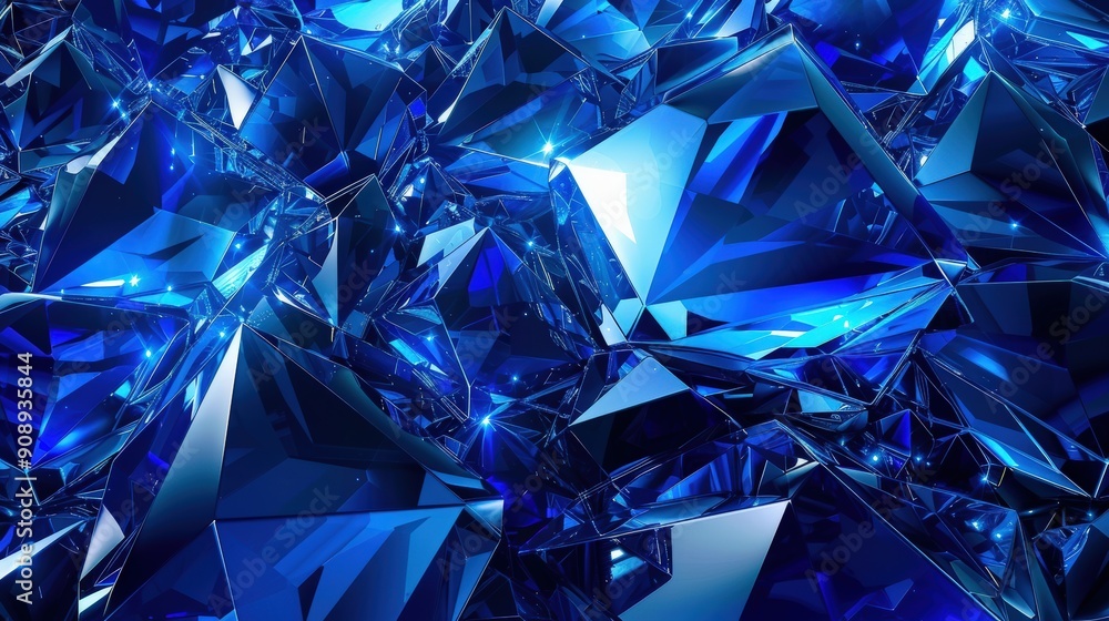 Poster a dazzling array of blue crystals reflects light with deep highlights, creating a captivating visual