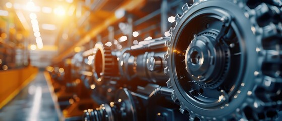 Explosive manufacturing banner template with dynamic graphics of assembly lines and machinery