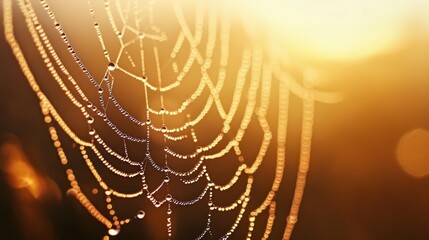 Dew-Kissed Spiderweb at Sunset