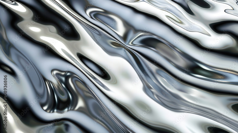 Poster a dynamic, shiny silver surface displays intricate reflective patterns, capturing light in a captiva