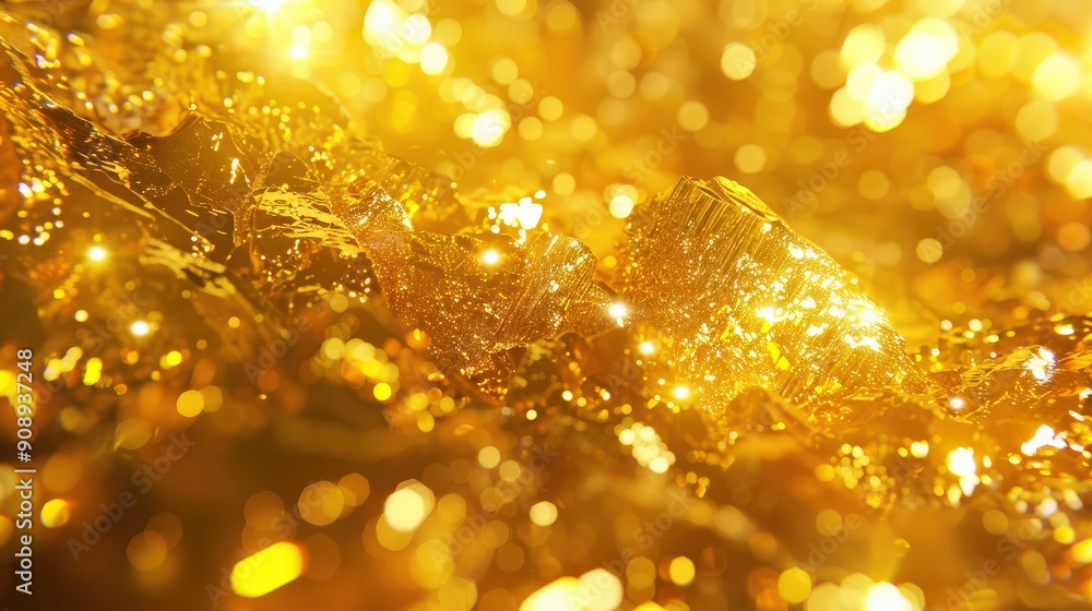 Poster golden textures shine with deep yellow highlights, creating a dazzling interplay of light and color 