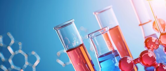 Luxury chemistry poster template with sophisticated icons of test tubes and molecular structures