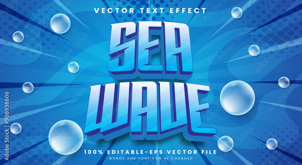 Aufkleber sea wave editable text effect in modern 3d style with concept of waves