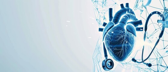 Luxury medical science poster template with elegant blue tones and icons of stethoscopes and heart monitors