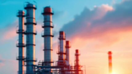 Obraz premium Insurance Regulatory Compliance with Industrial Oil and Gas Processing Plant at Dramatic Sunset Sky