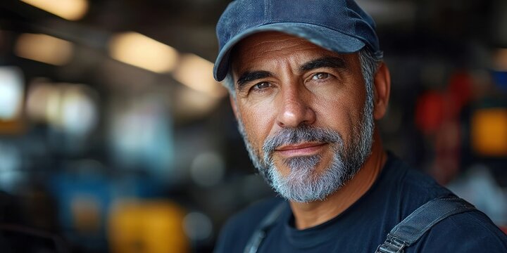 A skilled mechanic focuses intently while working in a well-lit automotive workshop