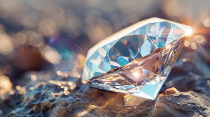 Clear diamond shining on the rock