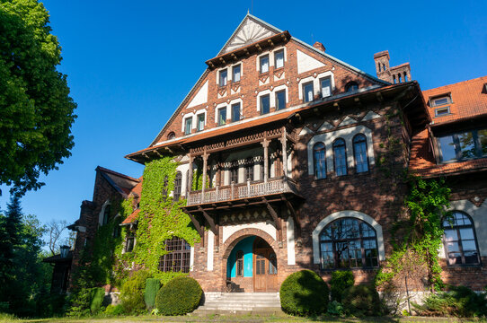 Dom Ludowy. People's House was erected in accordance with national Zakopane style, built in 1902-1903, Ostrowy G&oacute;rnicze district. Sosnowiec, Poland.
