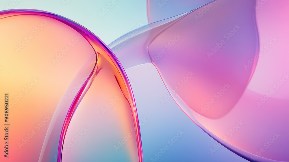 Poster abstract background of transparent colorful fluid shapes flowing and overlapping, creating a sense o
