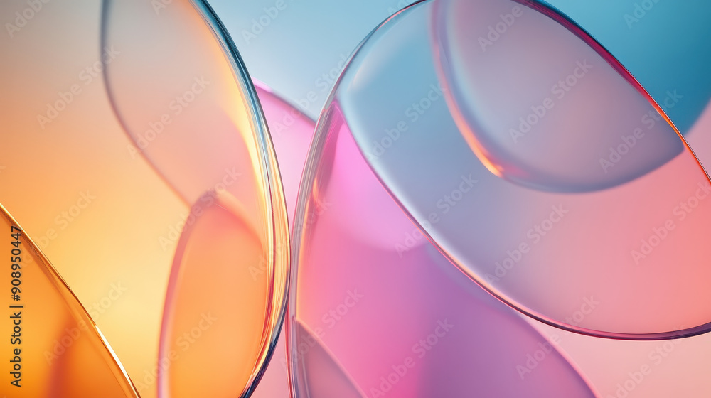 Poster abstract background with transparent colorful spheres overlapping in a glassmorphism style